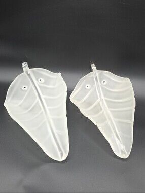 Vtg Pair Mid Century Murano Ribbed Frosted Art Glass Leaf Wall Sconce Shades
